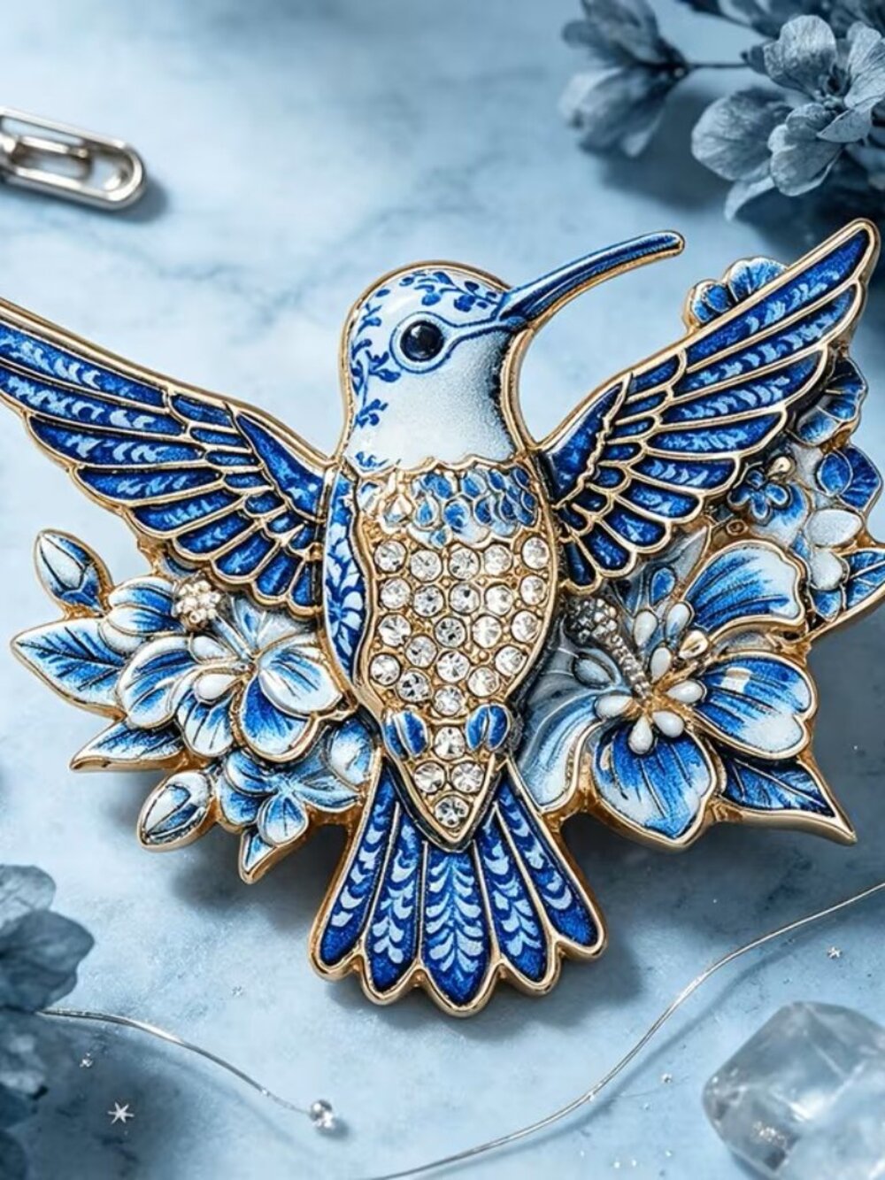 Colorful Floral Hummingbird Enamel Brooch Pin Z3